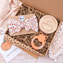 Load image into Gallery viewer, Baby Girl’s First Halloween Gift Box – Bow & Teether Set