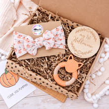Load image into Gallery viewer, Baby Girl’s First Halloween Gift Box – Bow & Teether Set