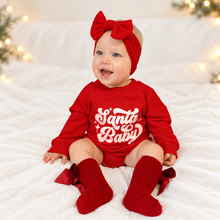Load image into Gallery viewer, Baby Girl Santa Baby Christmas Romper with optional add ons