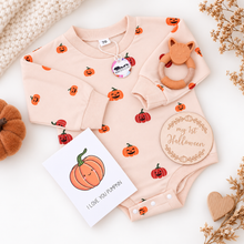 Load image into Gallery viewer, Baby's Pumpkin Romper & Halloween Disc & Teether Gift Set