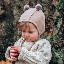 Load image into Gallery viewer, Baby Bear Bonnet Hat – Pom Pom Baby Hat