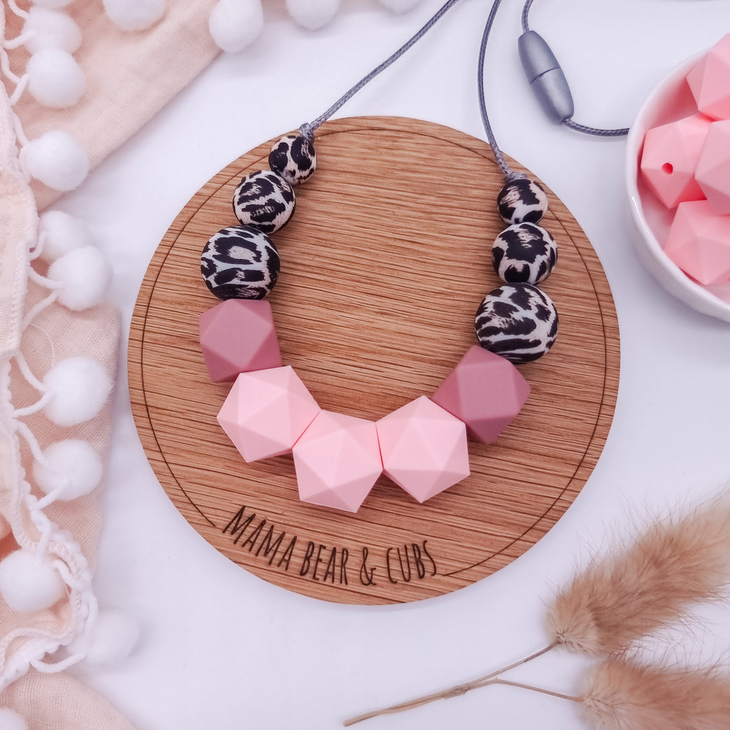 Breastfeeding & Teething Necklace - Rose Leopard
