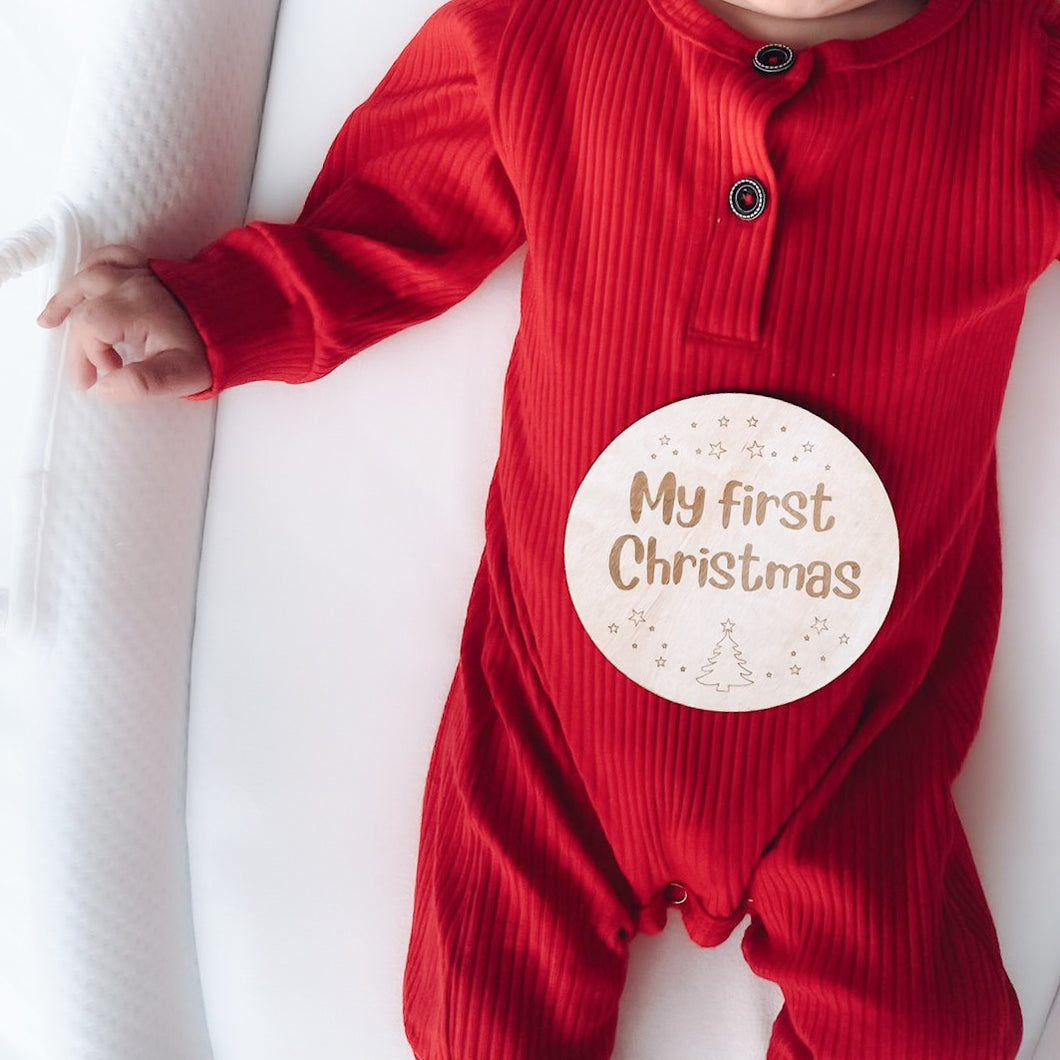 Red Ribbed Christmas Romper