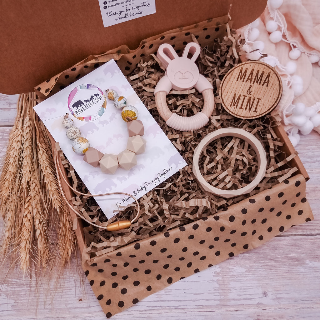 Breastfeeding & Teething Gift Set - Boho Sunflower Mama & Mini Box