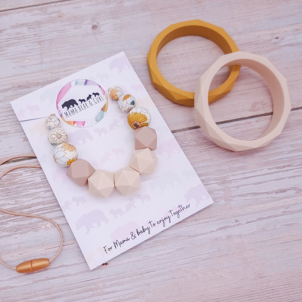 Breastfeeding & Teething Necklace/Bangle Set - Boho Sunflower
