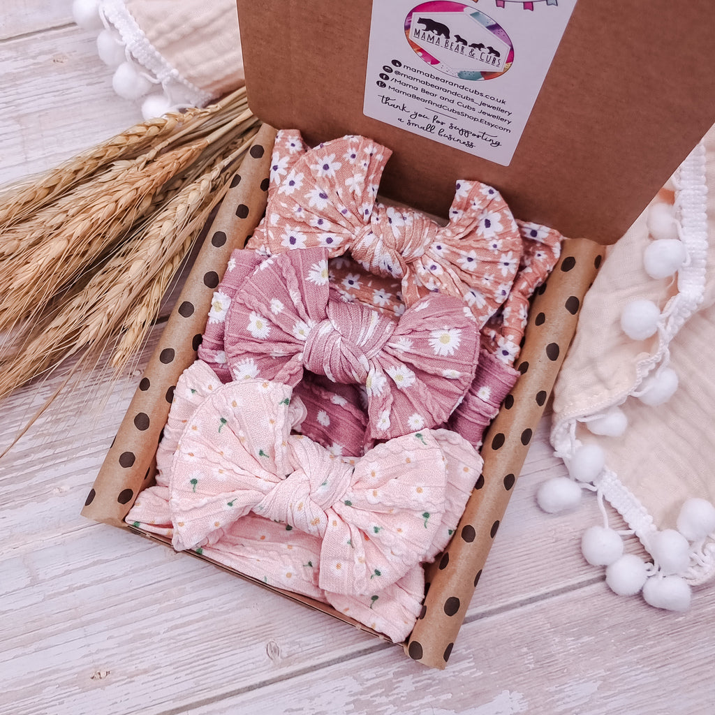 Neautral Floral Mini Bow Bundle x3