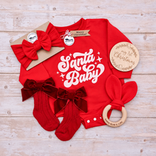 Load image into Gallery viewer, Baby Girl Santa Baby Christmas Romper with optional add ons
