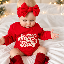 Load image into Gallery viewer, Baby Girl Santa Baby Christmas Romper with optional add ons
