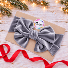 Load image into Gallery viewer, Silver Velvet Bow Headband
