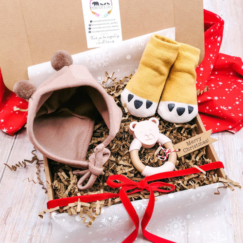 Baby Bear Bonnet Gift Box - Mocha - Mama Bear and Cubs ltd