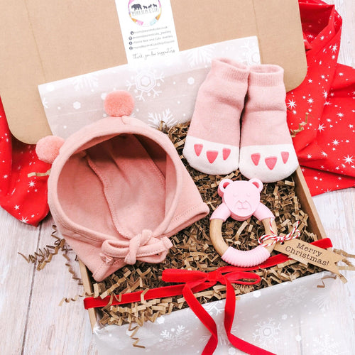 Baby Bear Bonnet Gift Box - Pink - Mama Bear and Cubs ltd